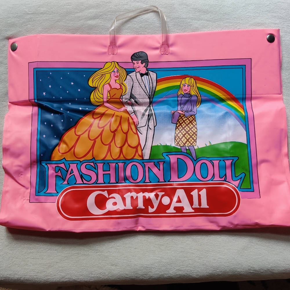 1980s Fashion Doll Carry All Accessory Bag Pockets Folding Travel Storage Pink